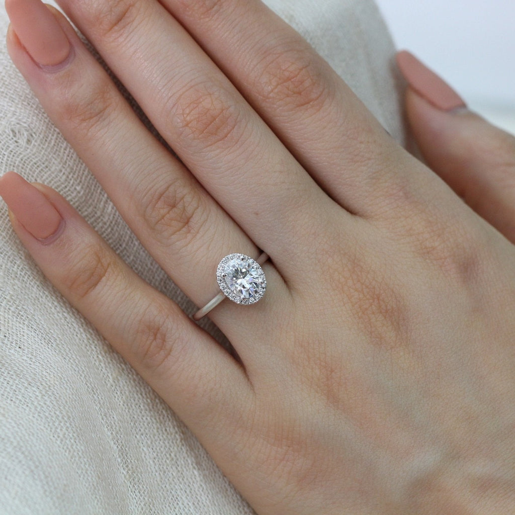 1.50 CT Oval Cut Halo Style Moissanite Engagement Ring