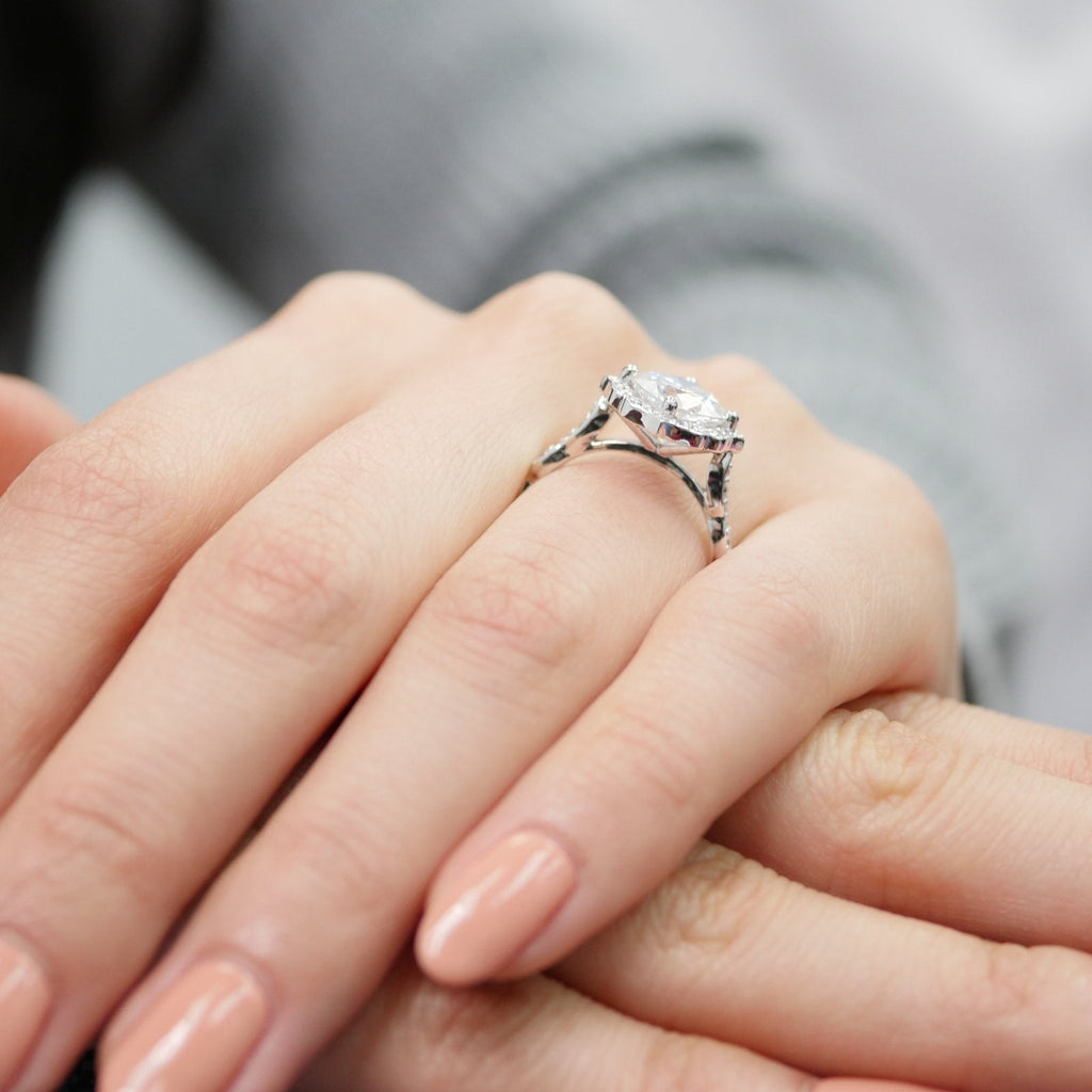 2.30 CT Cushion Moissanite Vintage Halo Bridal Ring Set