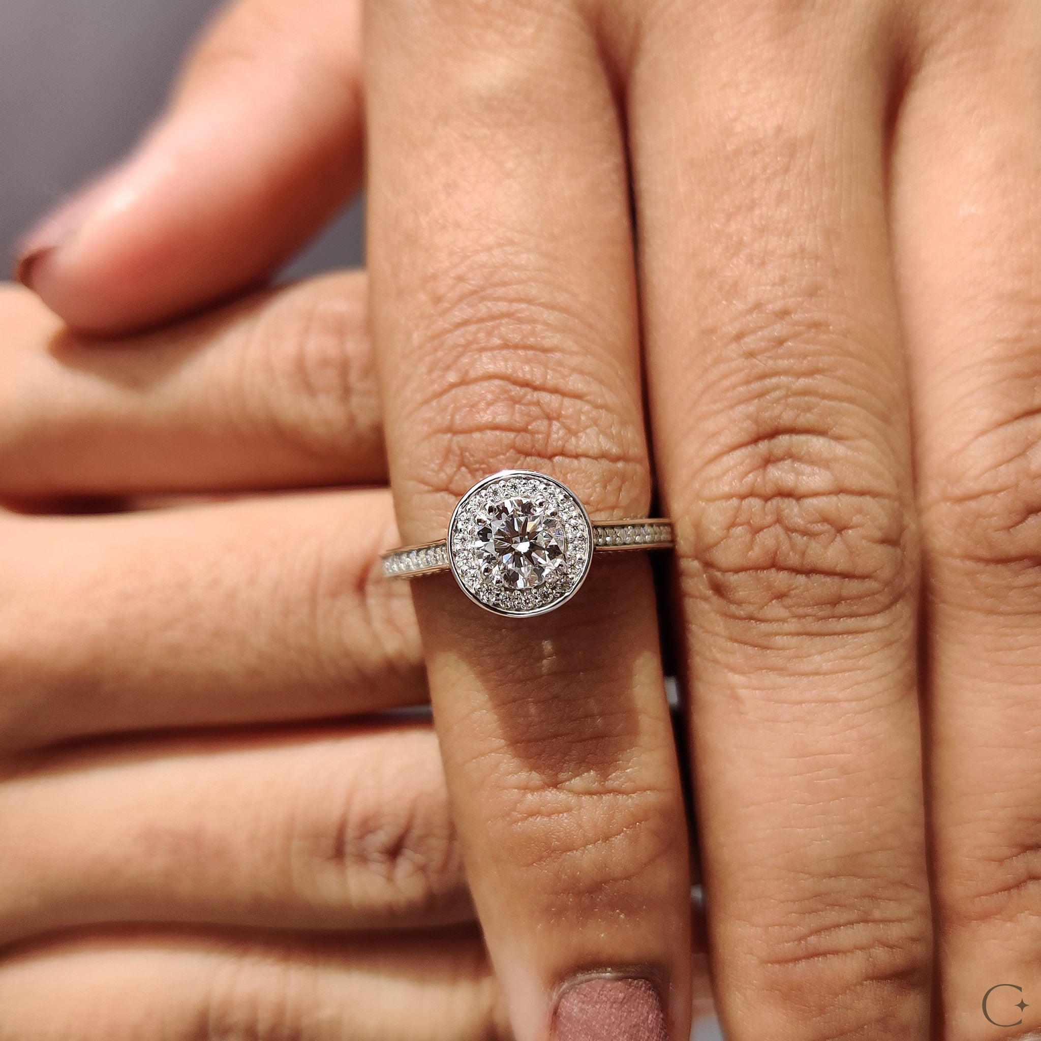 Bezel Halo Engagement Ring with Round Diamond