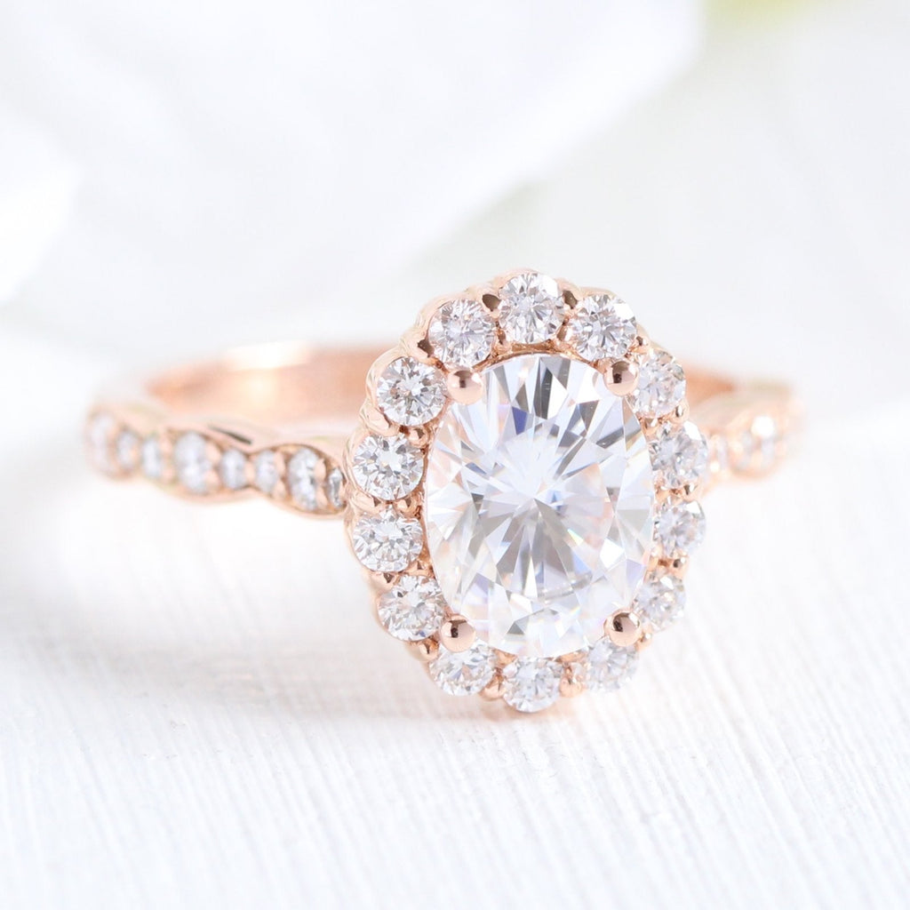 1.50CT Oval Cut Moissanite Halo Bridal Ring Set