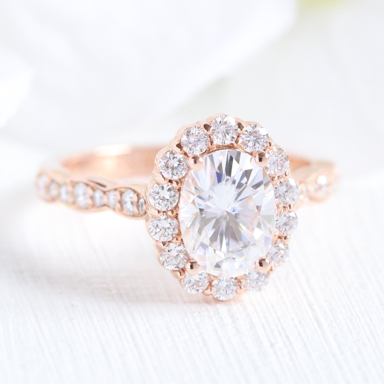 1.50CT Oval Cut Moissanite Halo Bridal Ring Set