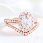 1.50CT Oval Cut Moissanite Halo Bridal Ring Set