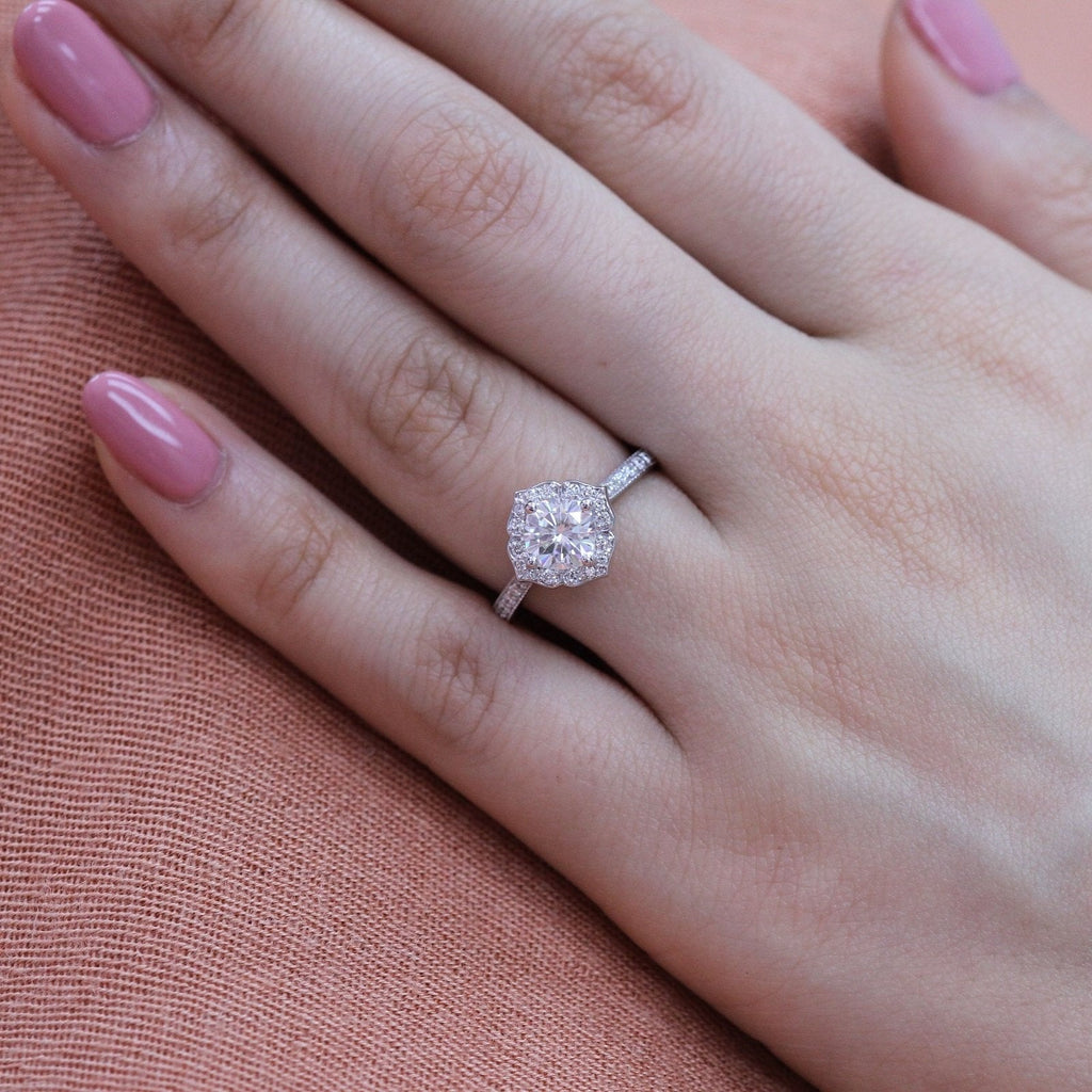 1.0 CT Cushion Cut Vintage Halo Style Moissanite Engagement Ring