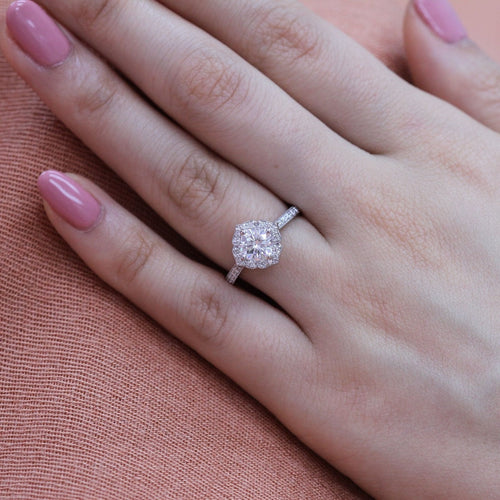 1.0 CT Cushion Cut Vintage Halo Style Moissanite Engagement Ring