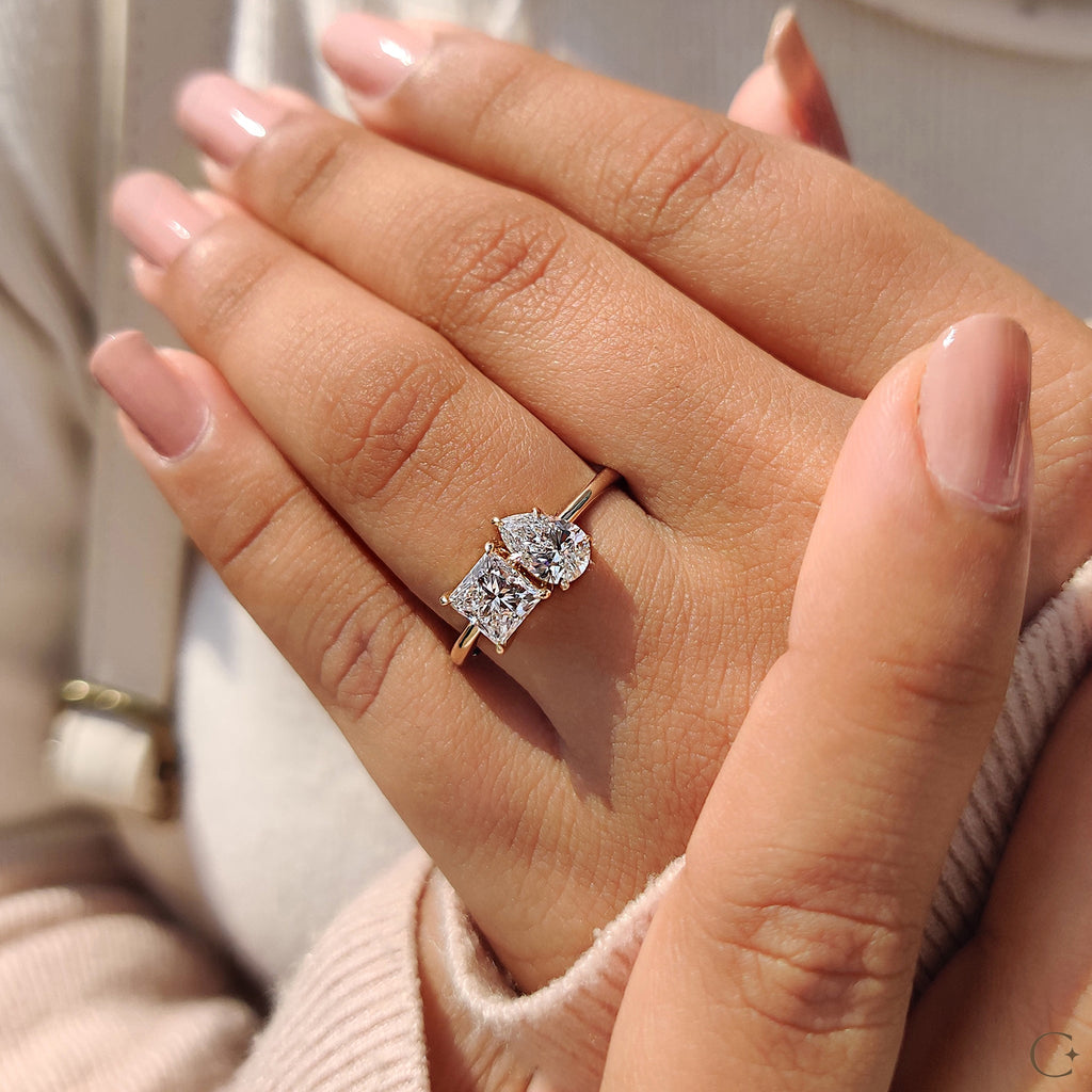 Toi Et Moi Engagement Ring With Princess And Pear Cut Diamond