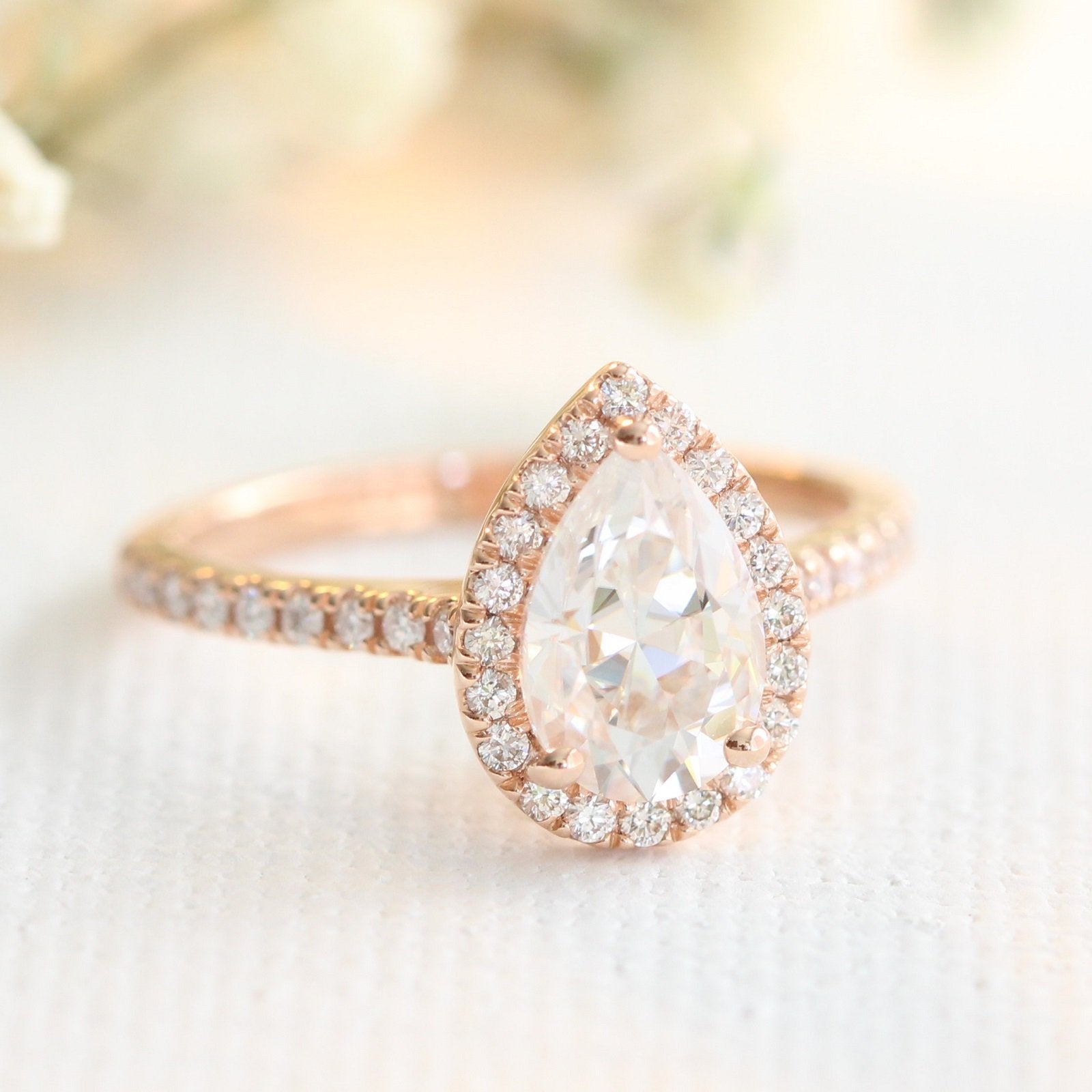 1.50CT Pear Cut Moissanite Halo Bridal Ring Set