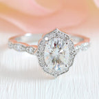 1.50 CT Oval Cut Moissanite Vintage Halo Bridal Ring Set