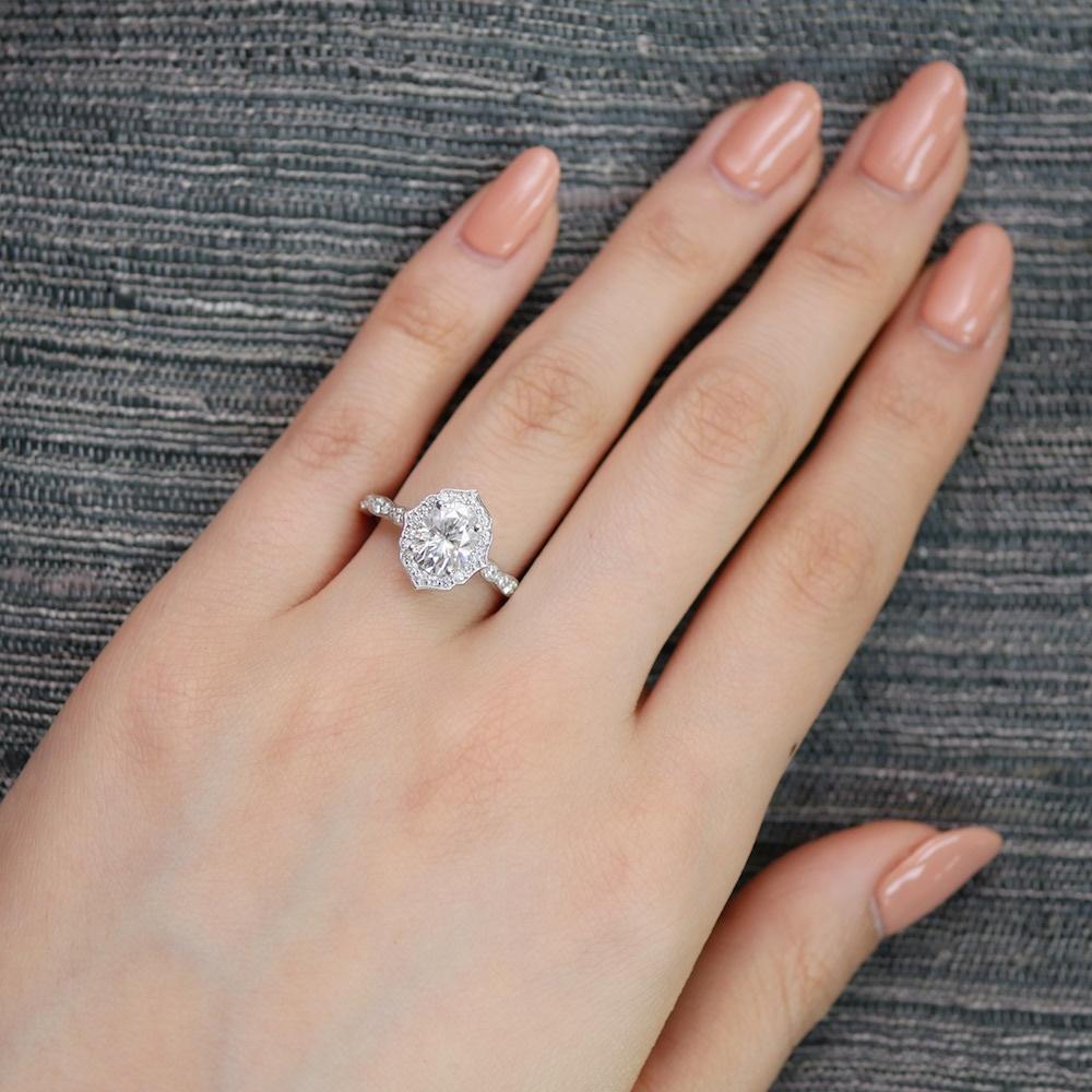 1.50 CT Vintage Oval Cut Moissanite Halo Engagement Ring