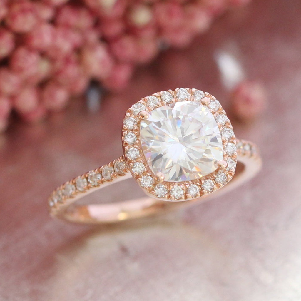 1.65 CT Cushion Cut Moissanite Halo Engagement Ring