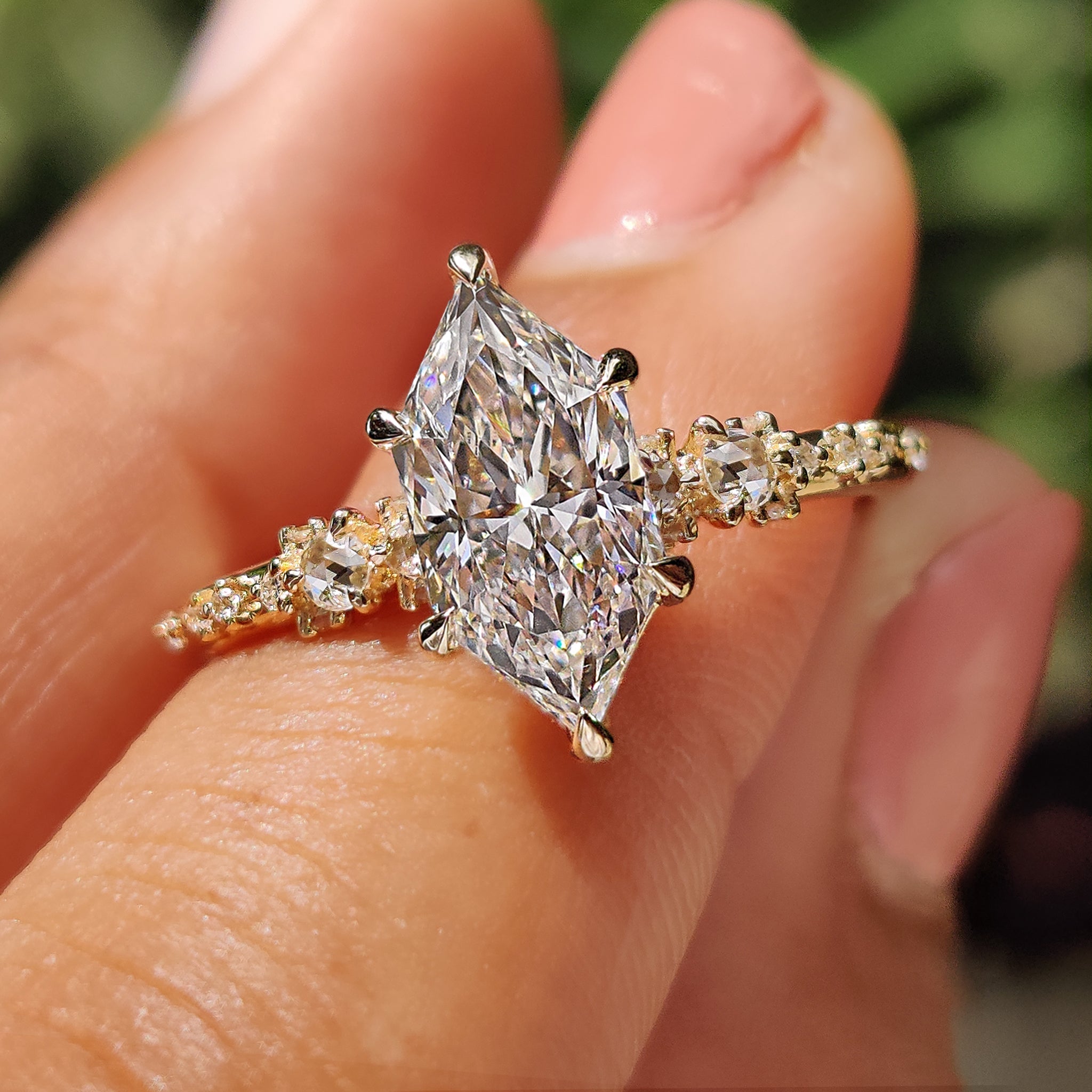 Dutch Marquise Engagement Ring With Round Rose Cut Side Stone Main image
