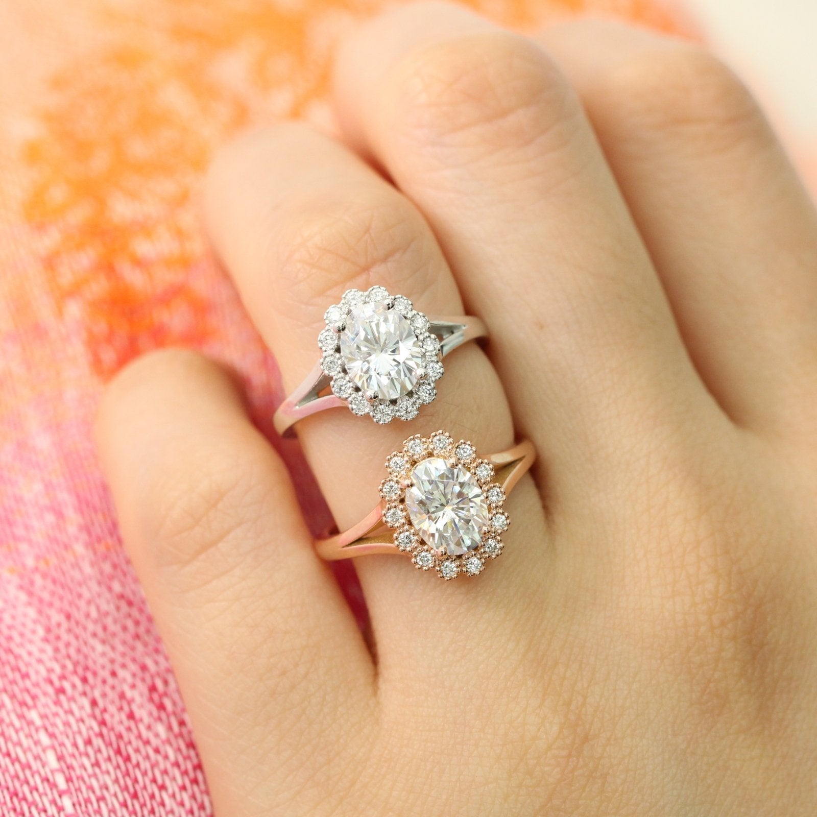 1.50 CT Oval Cut Moissanite Halo Split Shank Style Engagement Ring