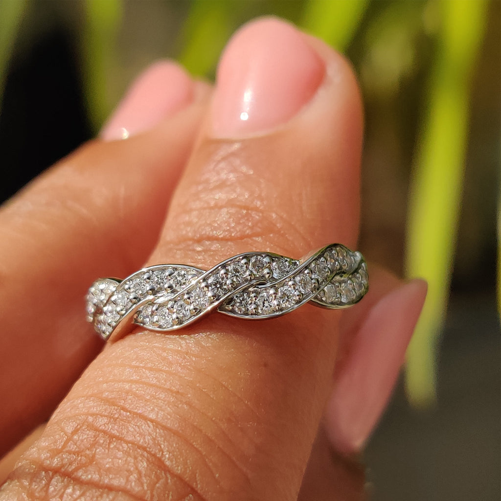 Round Diamond Half Eternity Twisted Wedding Band