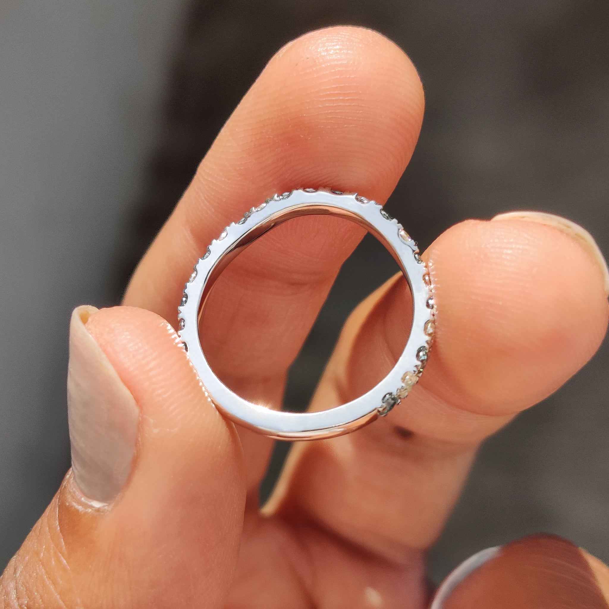Curved Wedding Band With Round Cut Cyan Blue Stone