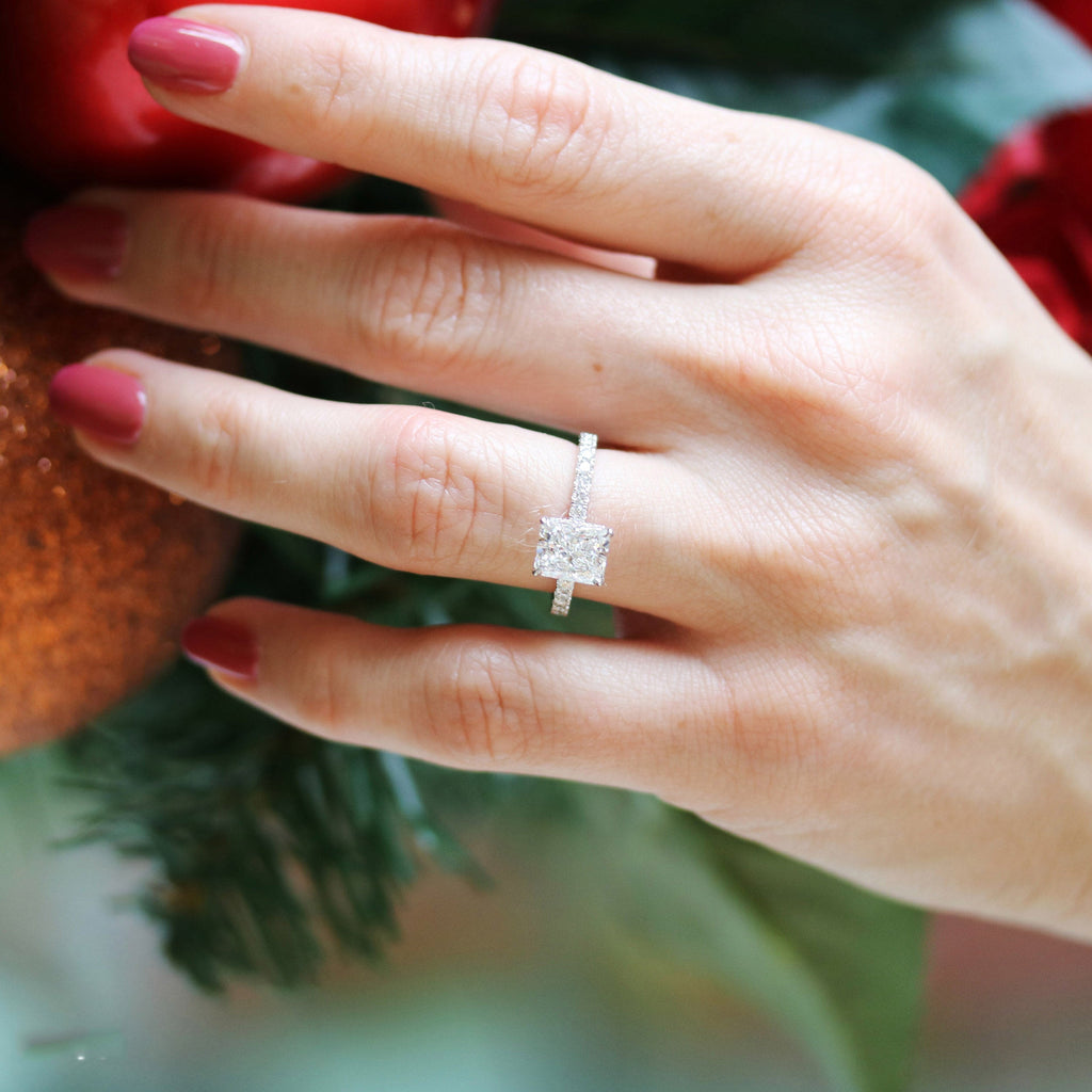3.0 CT Radiant Moissanite Pave Setting Engagement Ring