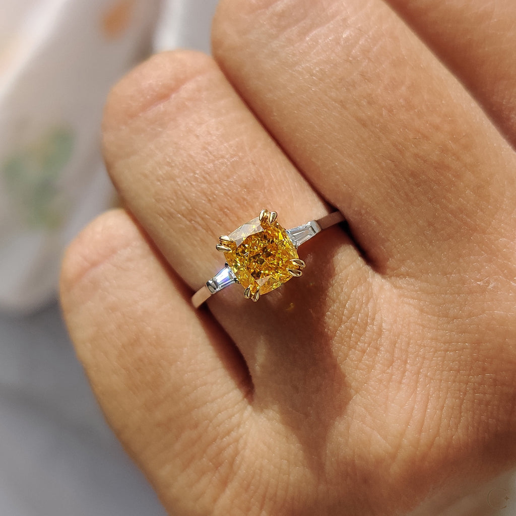 3 Stone Diamond Engagement Ring With Cushion & Baguette
