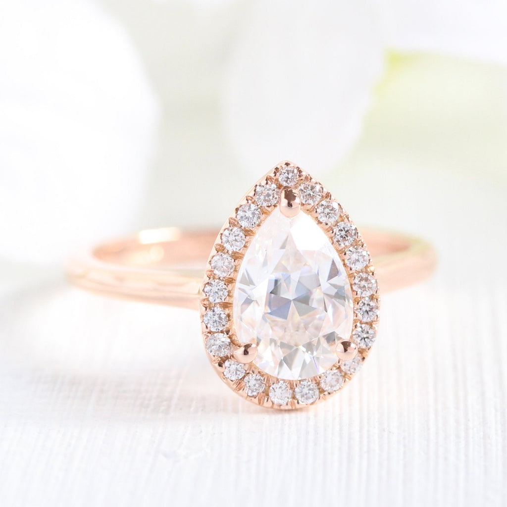 1.50CT Pear Cut Moissanite Halo Bridal Ring Set