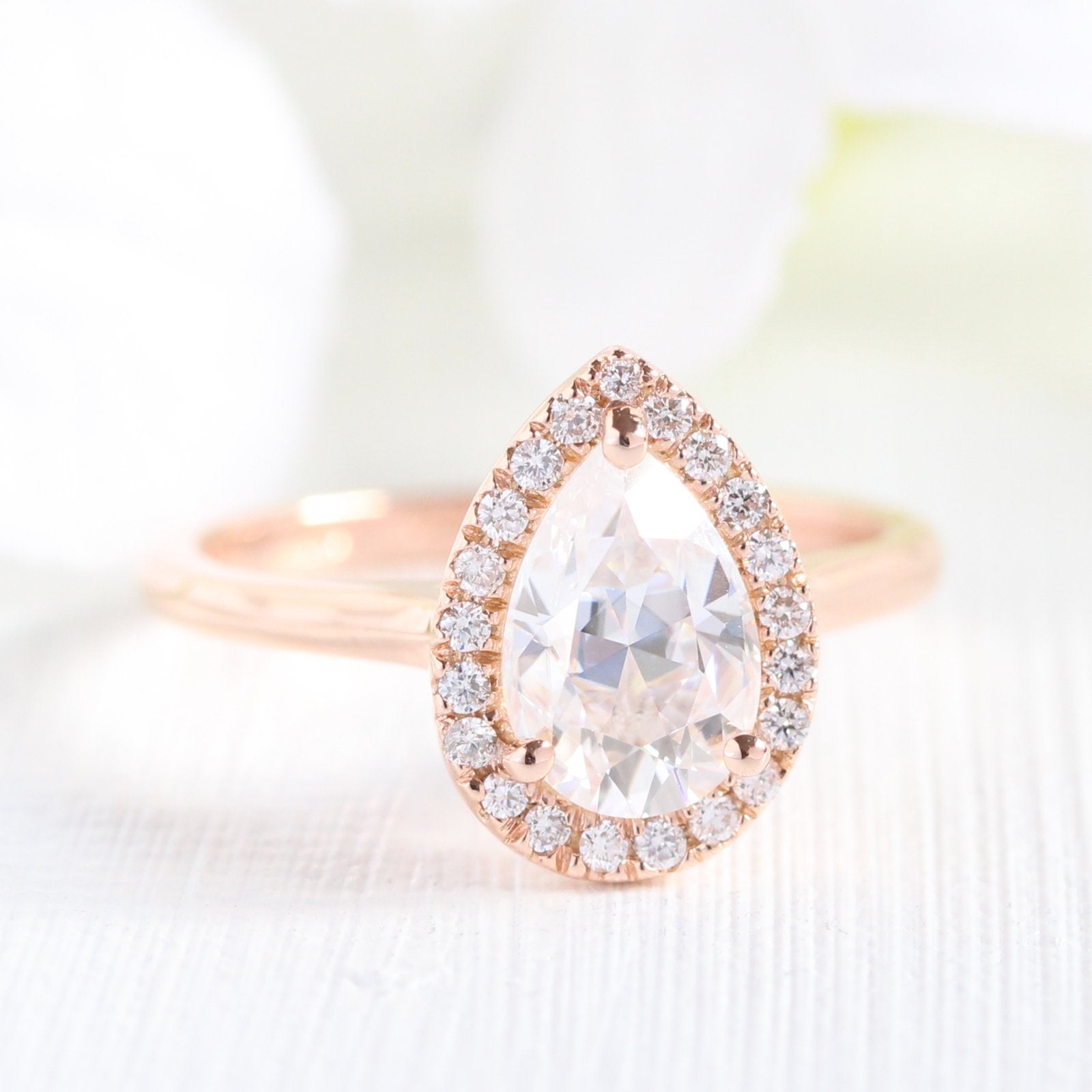 1.50CT Pear Cut Moissanite Halo Bridal Ring Set