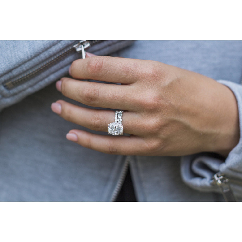5.0 CT Elongated Cushion Moissanite Hidden Halo With Pave Setting Engagement Ring