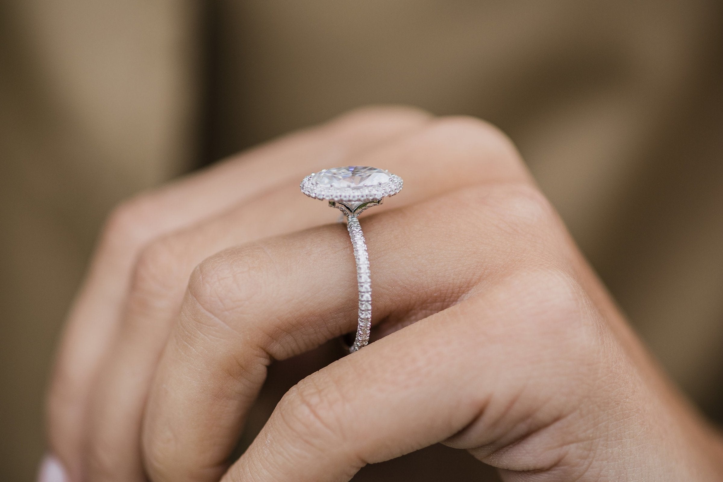 3.85 CT Oval Halo Moissanite Setting Engagement Ring