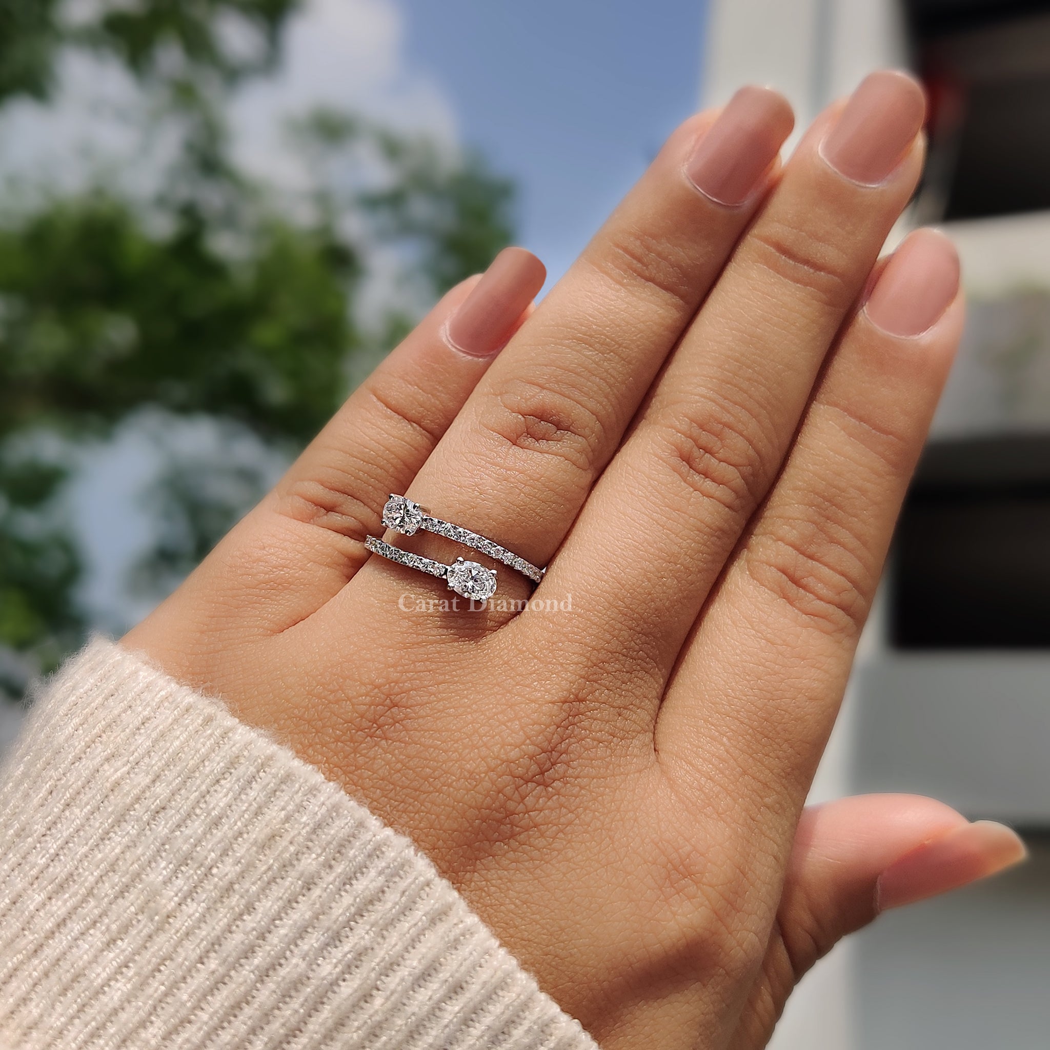Oval Cut Moissanite Bypass Engagement Ring