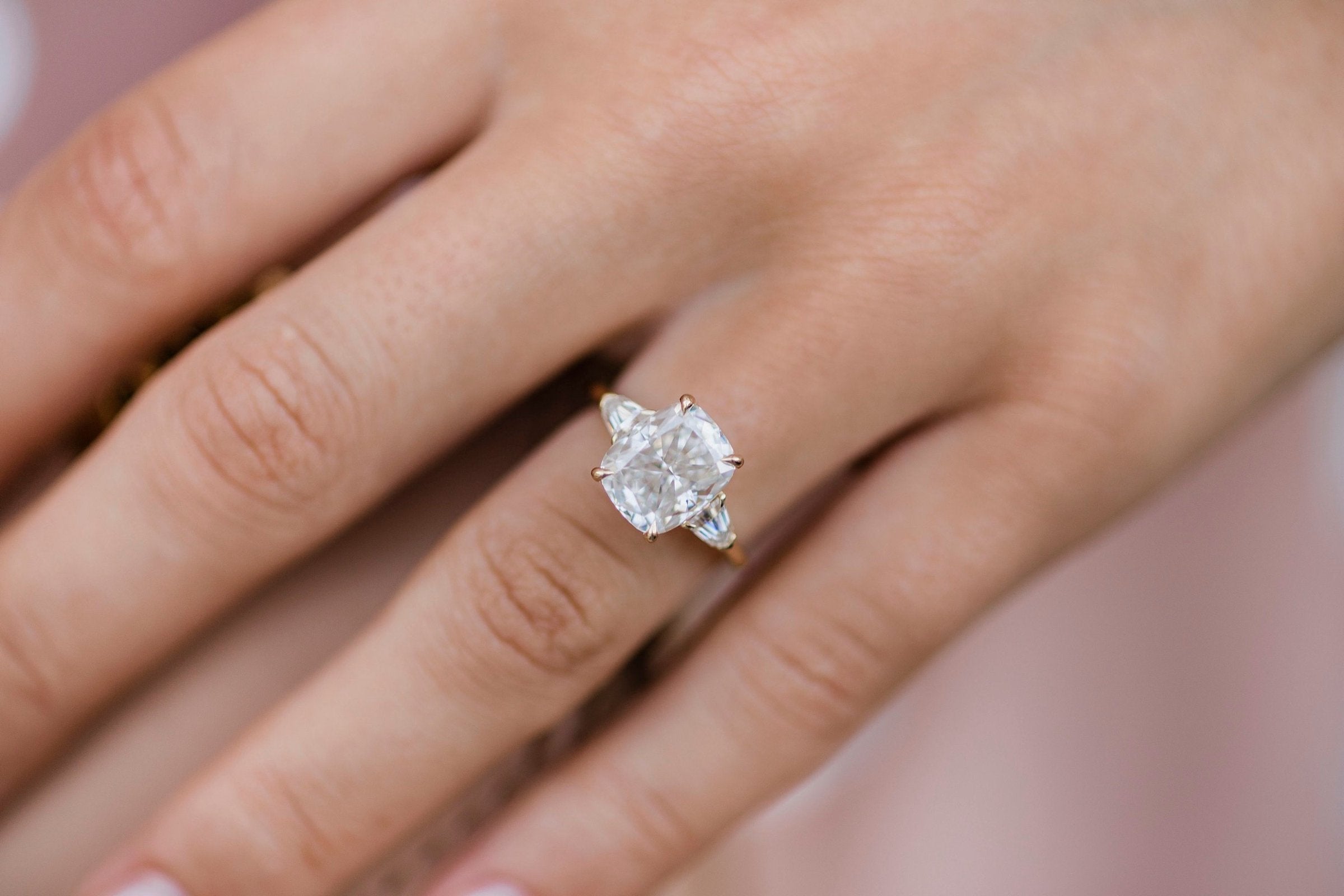 4.20 CT Elongated Cushion Moissanite Three Stones Engagement Ring