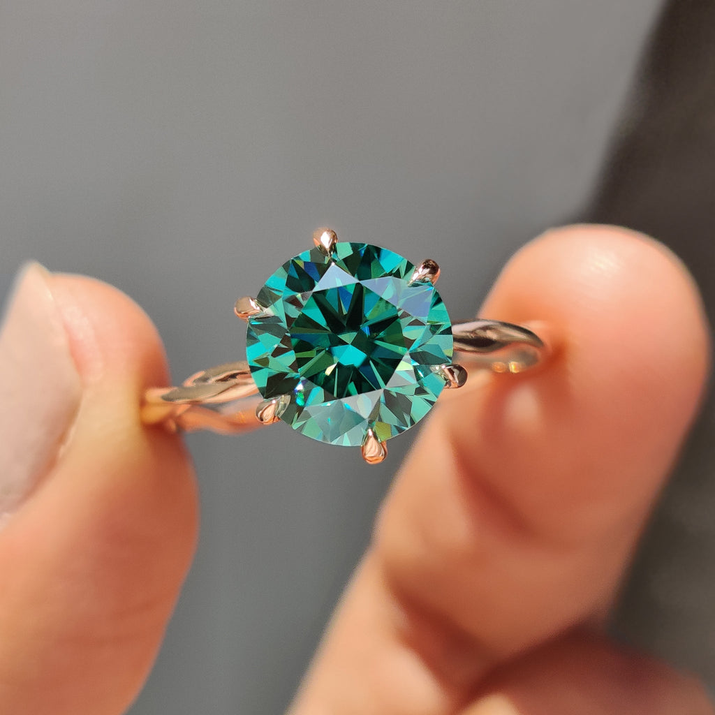Rose Gold Solitaire Engagement Ring With Green Moissanite