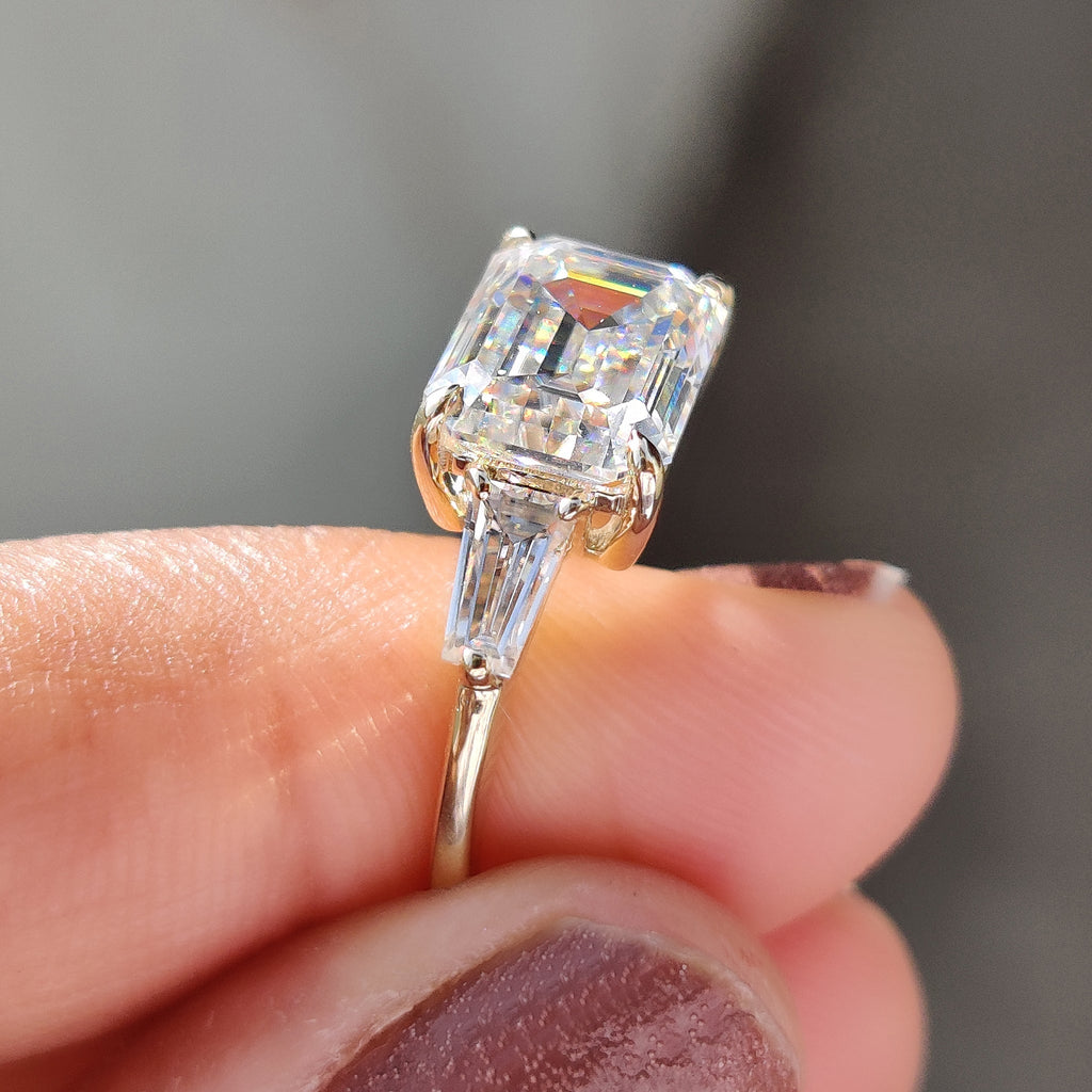 Three Stone Emerald Cut Moissanite Ring