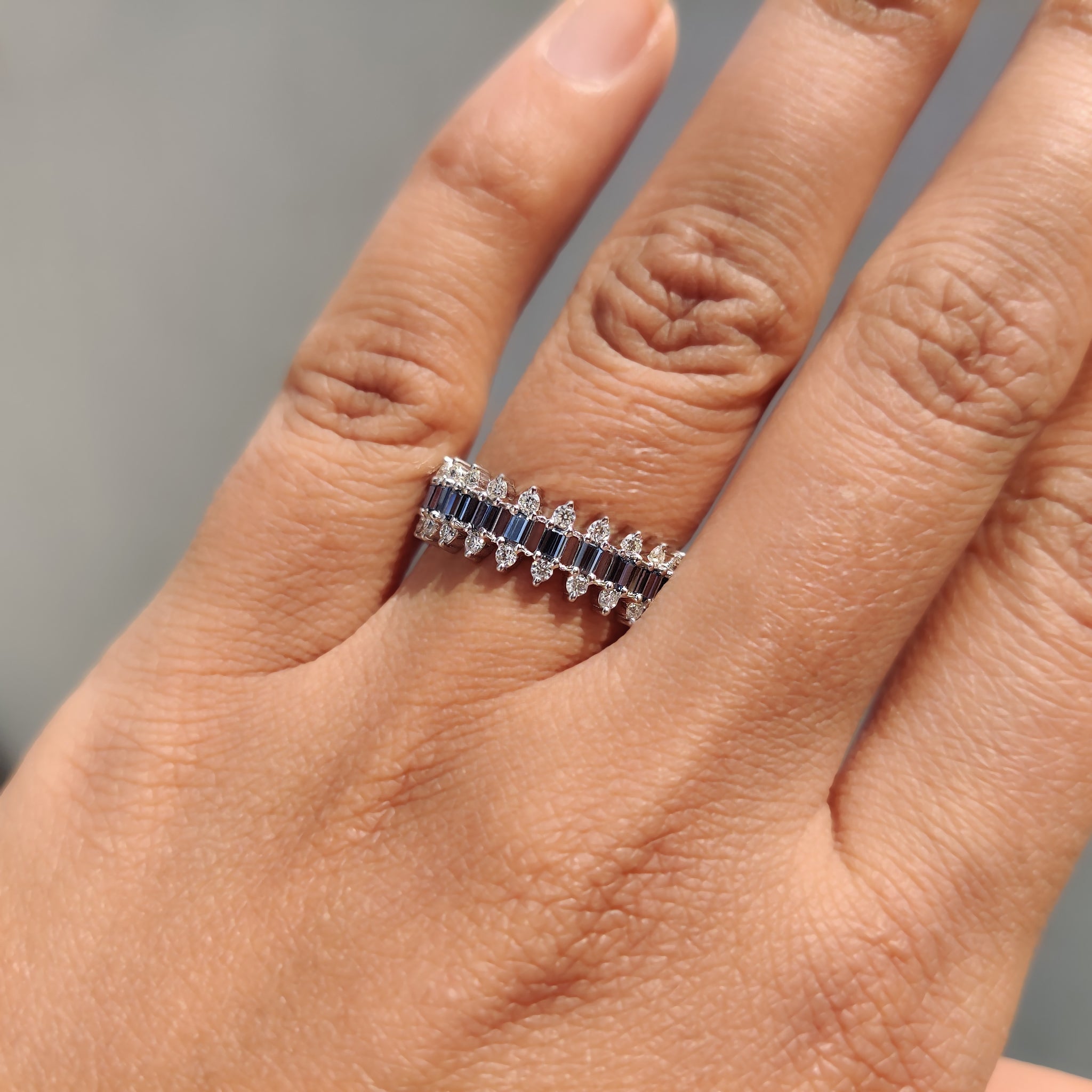 Baguette Cut Wedding Band With Three Row Pave style