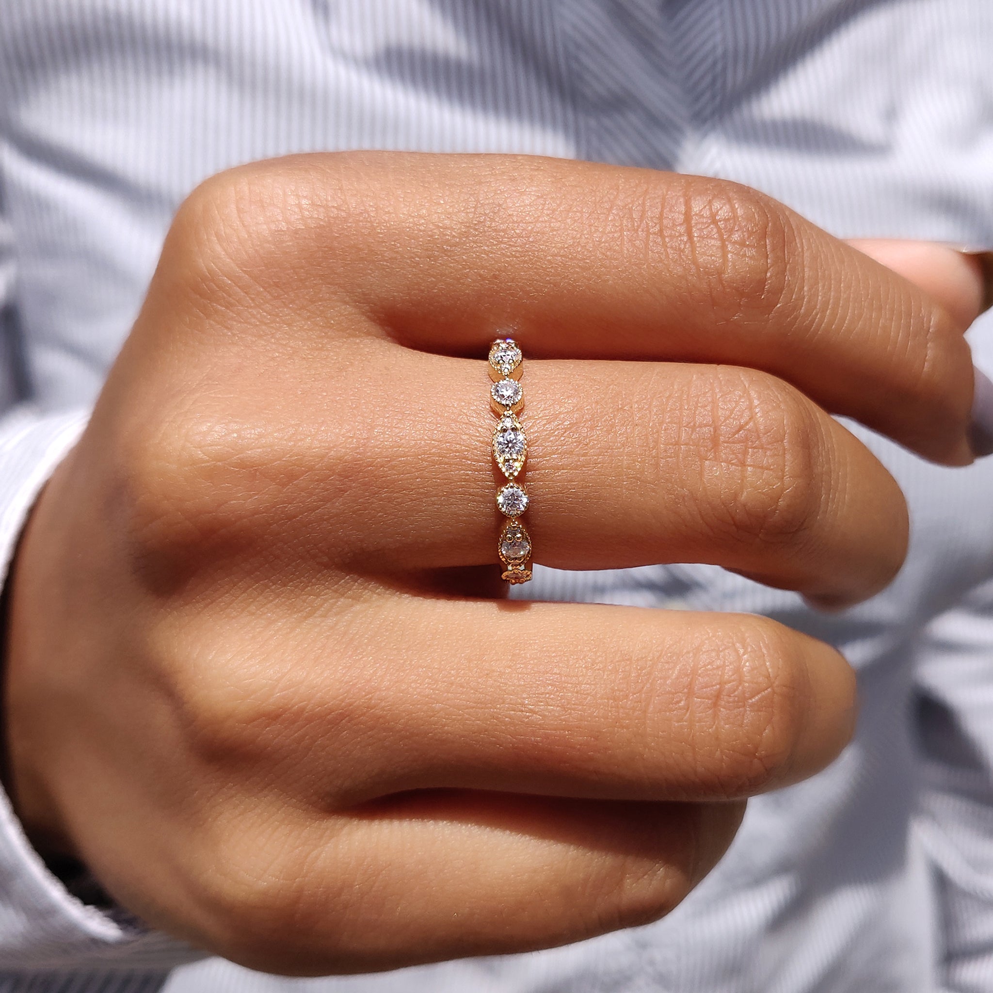 Milgrain Wedding Band With Marquise Shaped Outline