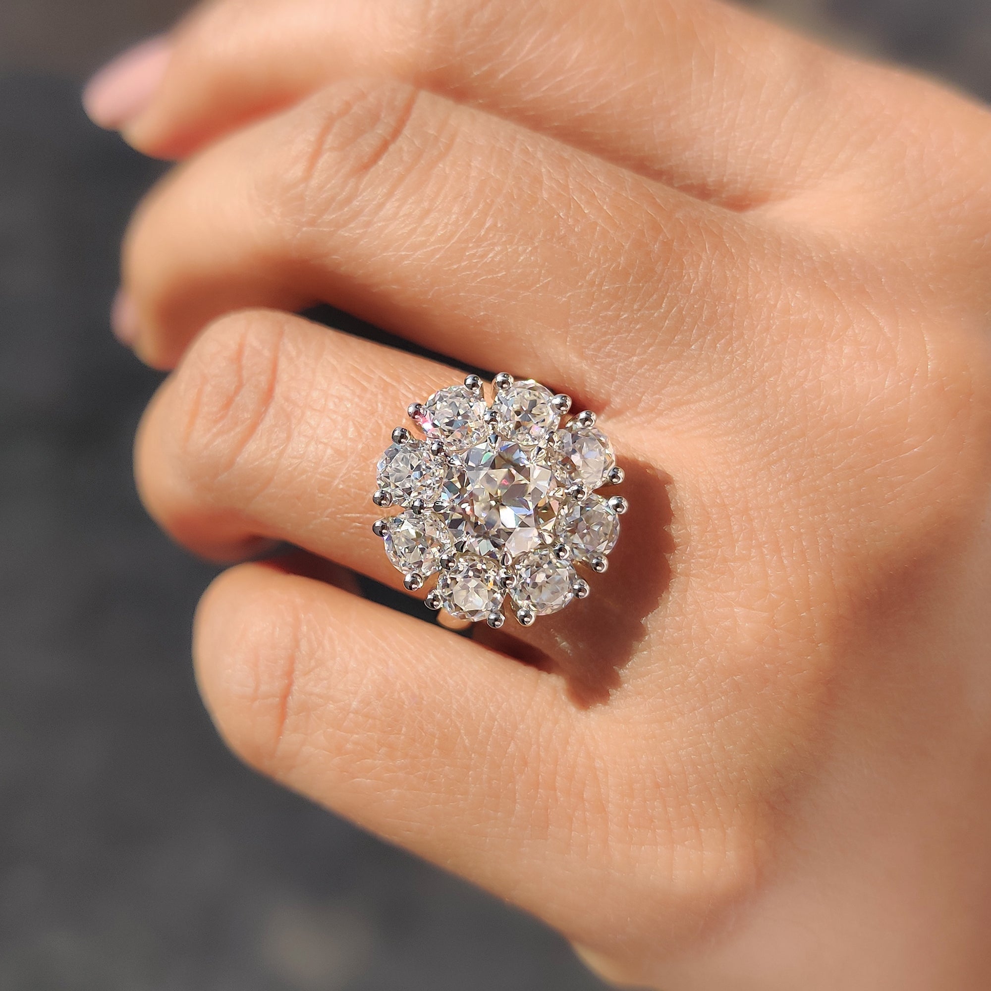 Round Old European Cut Ring With Cluster Halo Style Secondary image