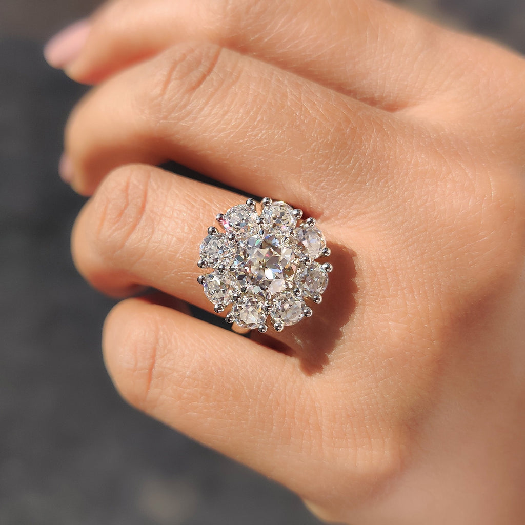 Round Old European Cut Ring With Cluster Halo Style
