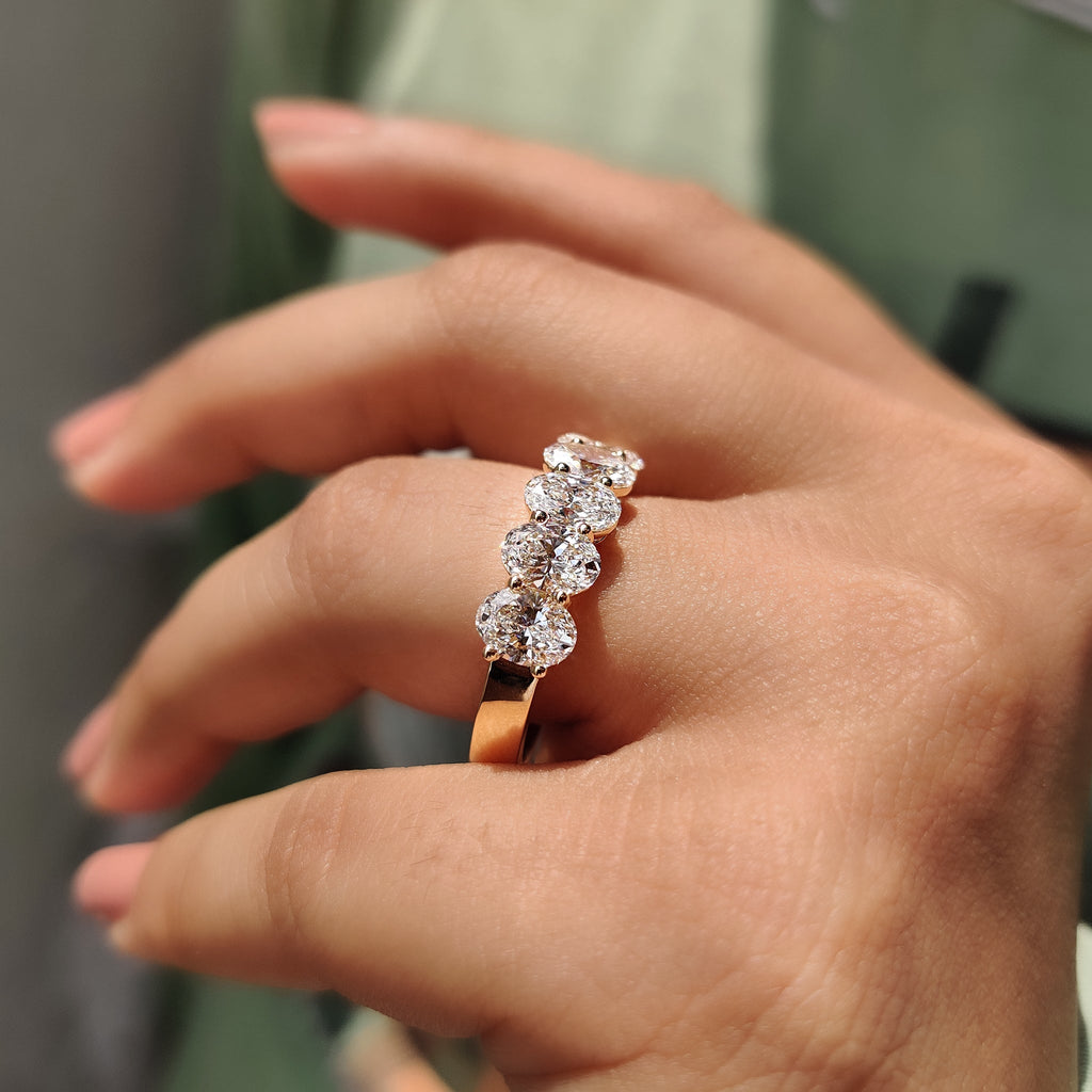 Five Stone Oval Diamond Wedding Band
