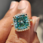 Cyan Blue Cushion Ring With Halo Setting