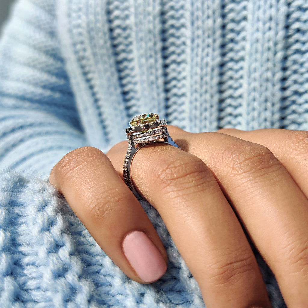 Double Hidden Halo Oval Cut Moissanite Ring