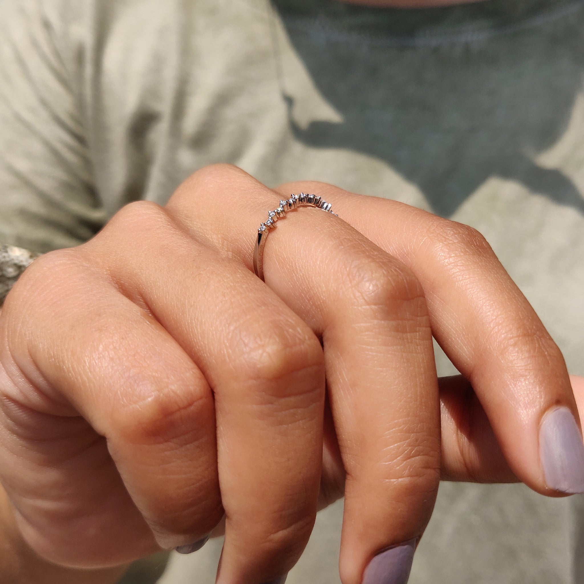 White Gold Round Cut Half Eternity Band In Zig Zag Style
