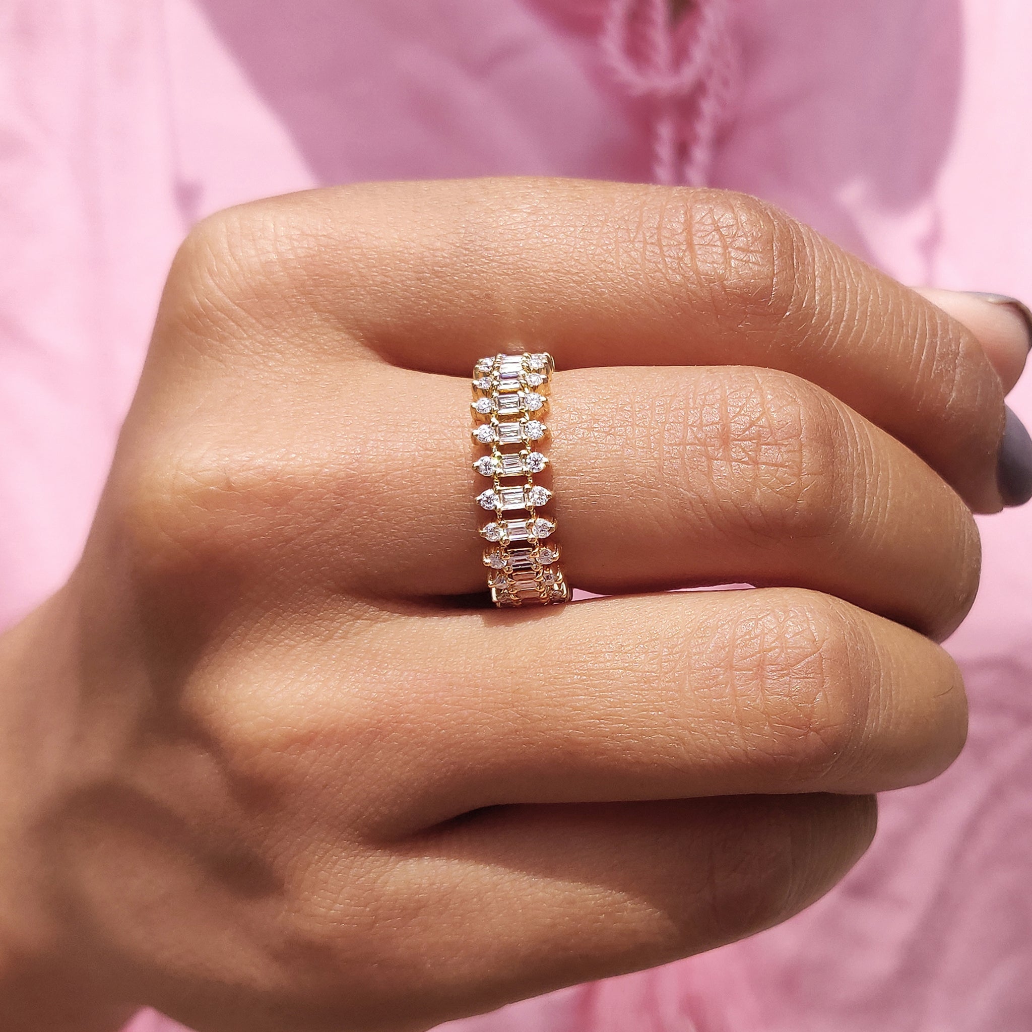 Unique Wedding Band - Three Row Eternity