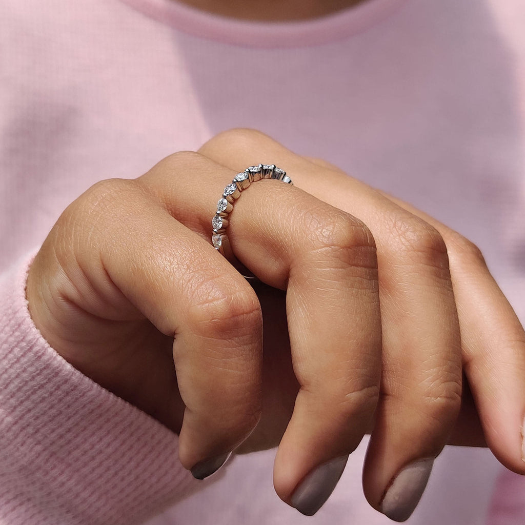 Round Stone Wedding Band In Half Eternity Style