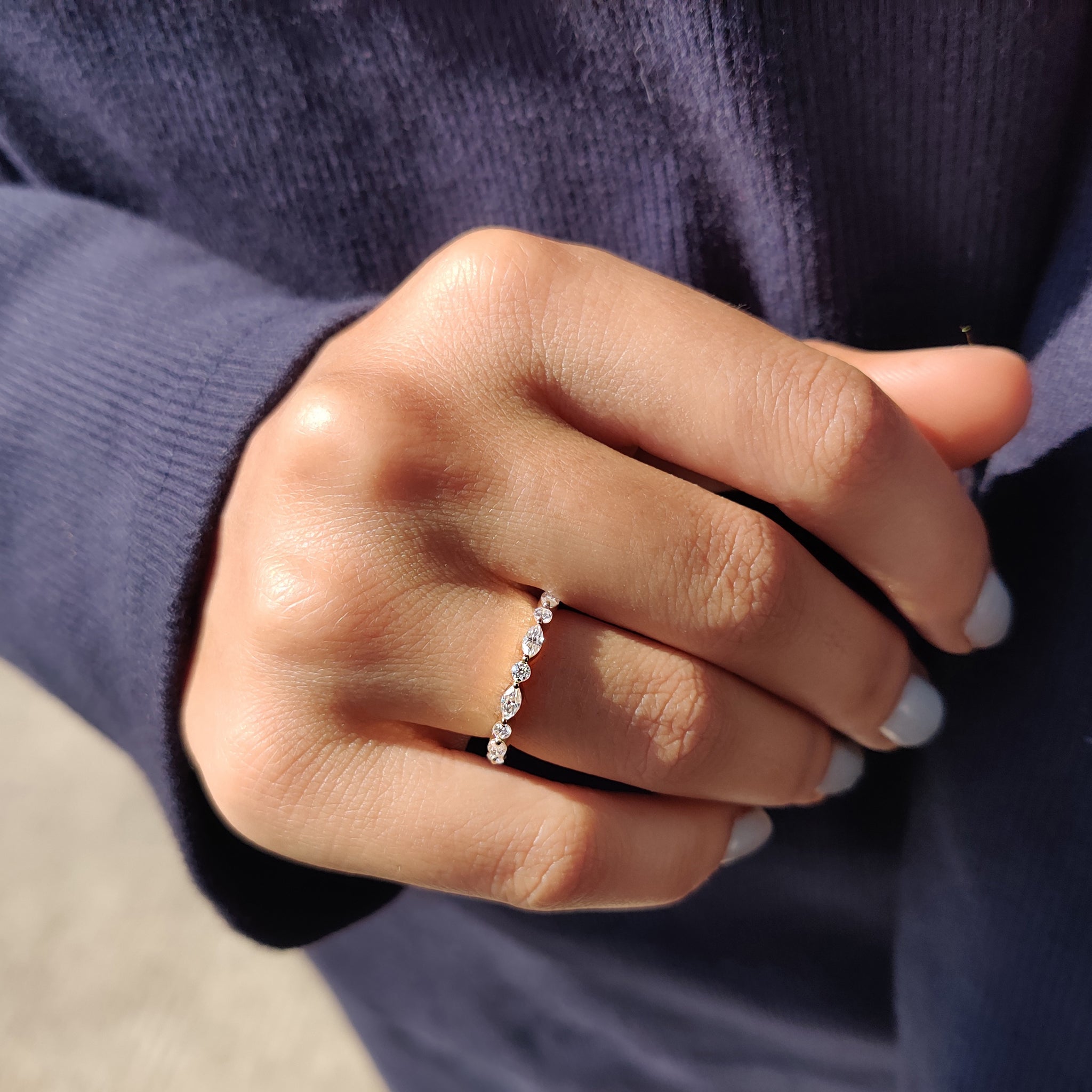 Marquise And Round Wedding Band In Versailles Setting