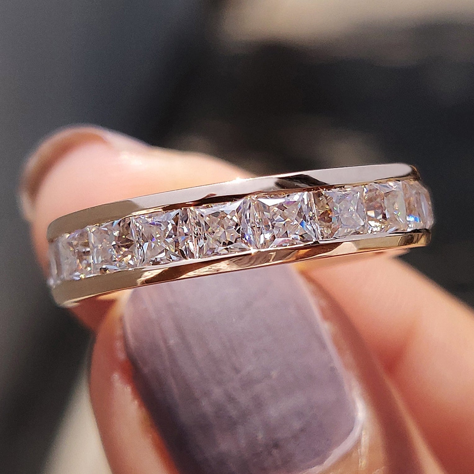 Princess Cut Moissanite Channel Set Wedding Band