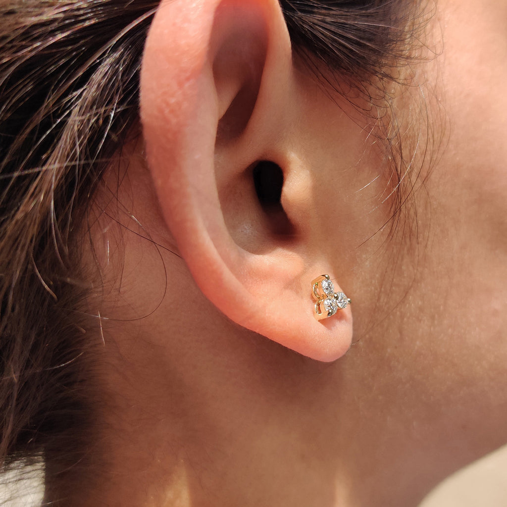 3 Stone Stud Earring In Round  Cut Moissanite