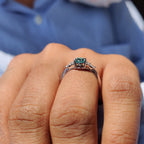 7 Stone Moissanite Ring With Oval Cyan Blue Moissanite