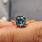 Cushion Cut Engagement Ring with hidden halo setting