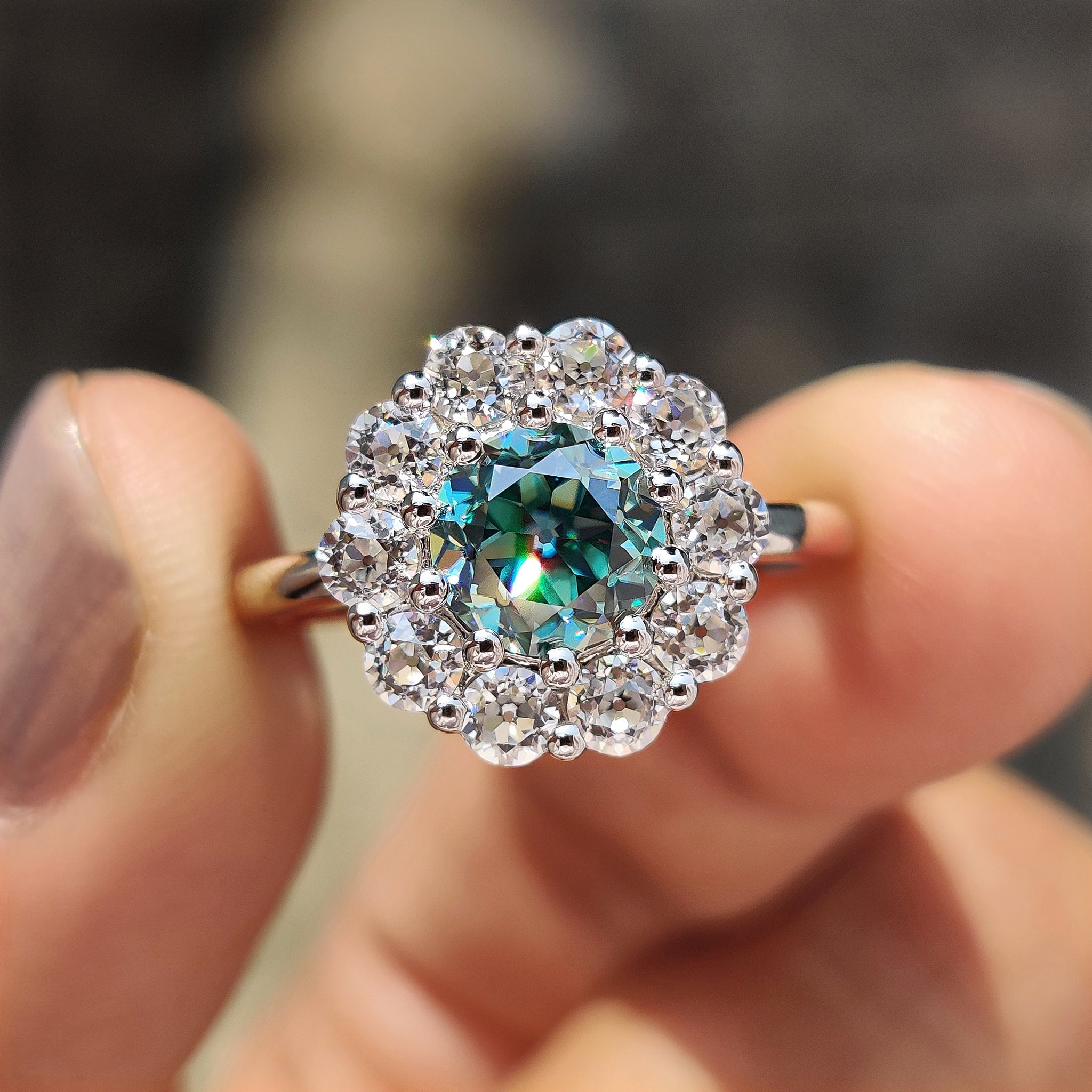 Cluster Engagement Ring With Round OEC Cut Moissanite Main image