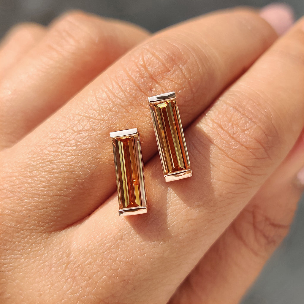 Baguette Cut Earrings In Semi Bezel Style