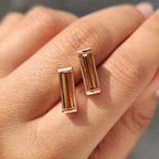 Baguette Cut Earrings In Semi Bezel Style