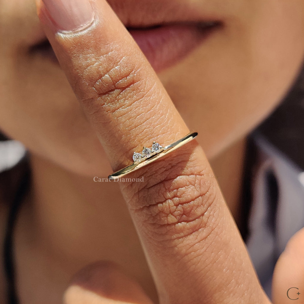 3 Stone Wedding Band Featuring Round Diamond