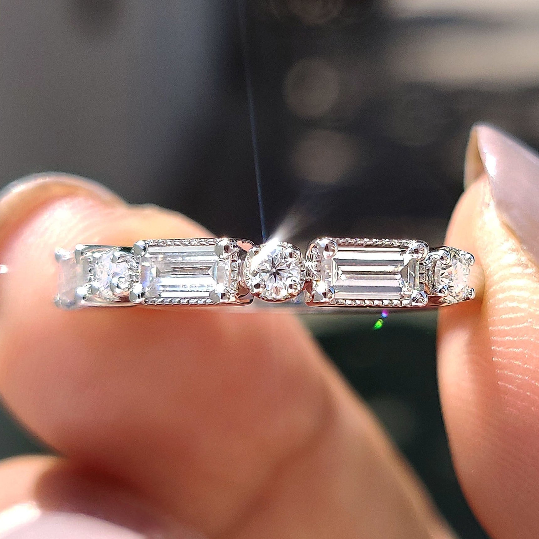 Baguette And Round Cut Wedding Ring Featuring Milgrain Setting Main image
