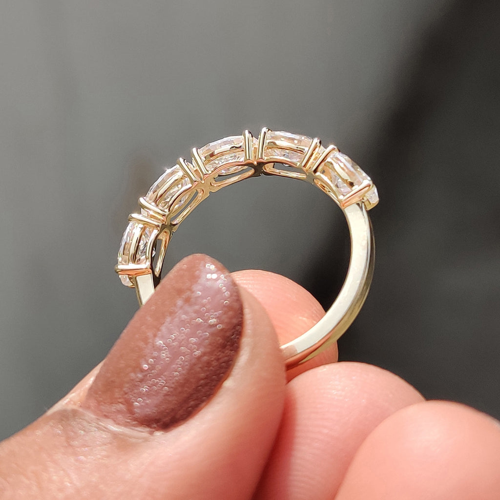 Five Stone Wedding Band In Oval Cut Moissanite