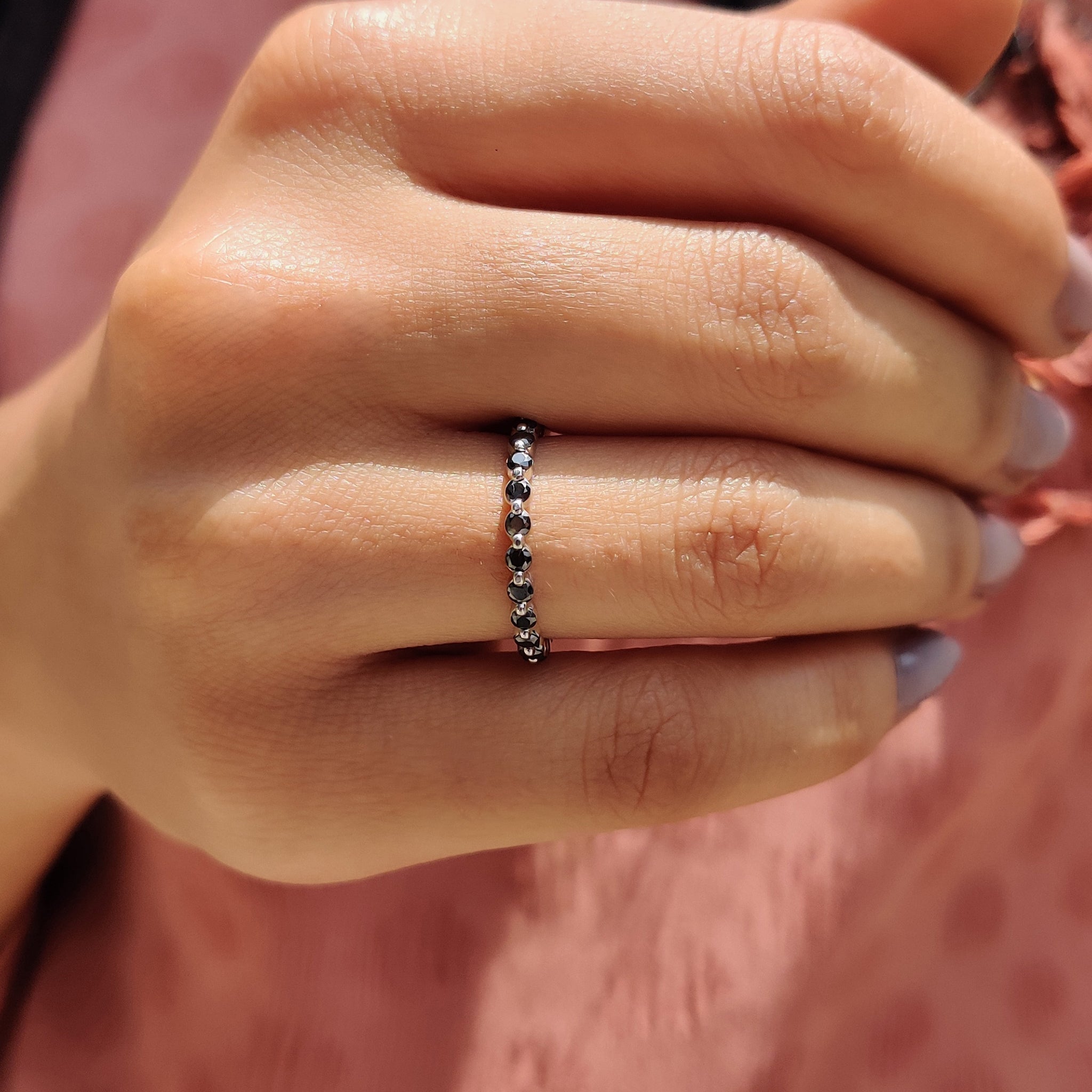 Full Eternity Black Stone Wedding Band