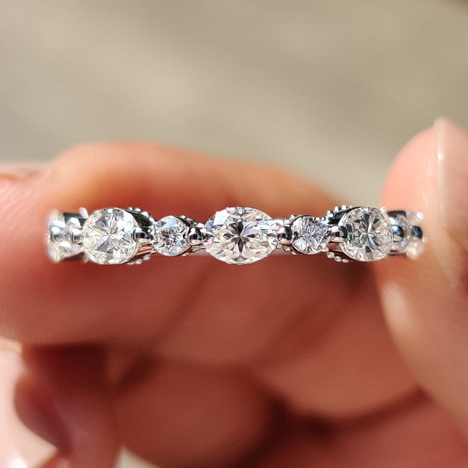 Oval Cut Round Cut Moissanite 3/4 Eternity Band